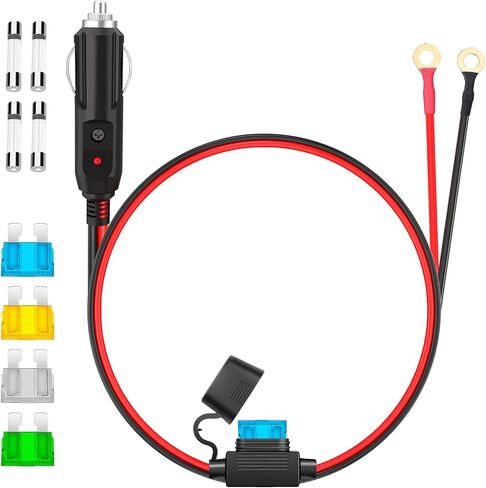 12AWG Heavy Duty Cigarette Lighter Plug, 3.3FT Cigarette Lighter Adapter Charger Cord with LED Lights and Fuse Box, Cigarette Lighter Male Plug Adapter Cable for Car Inverter, Air Pump, DIY in Saudi Arabia