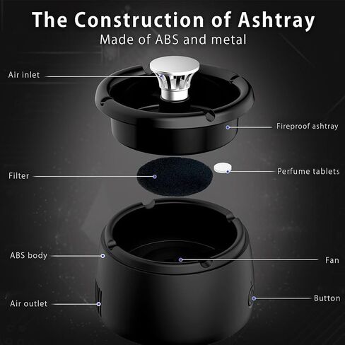 Smokeless Ashtray Indoor Home Ashtray Rechargeable Ashtray for Car Indoor Home Office Gift Black in Saudi Arabia
