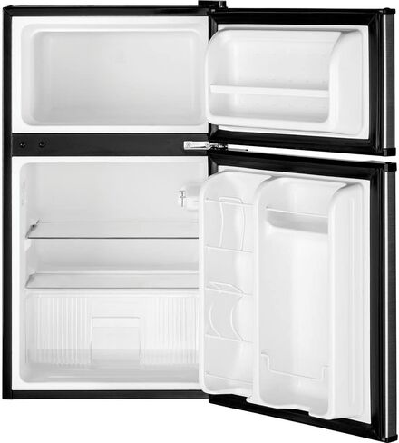 GE Mini Fridge With Freezer | 3.1 Cubic Ft. | Double-Door Design With Glass Shelves, Crisper Drawer & Spacious Freezer | Small Refrigerator Perfect for the Garage, Dorm Room, or Bedroom | Black in Saudi Arabia