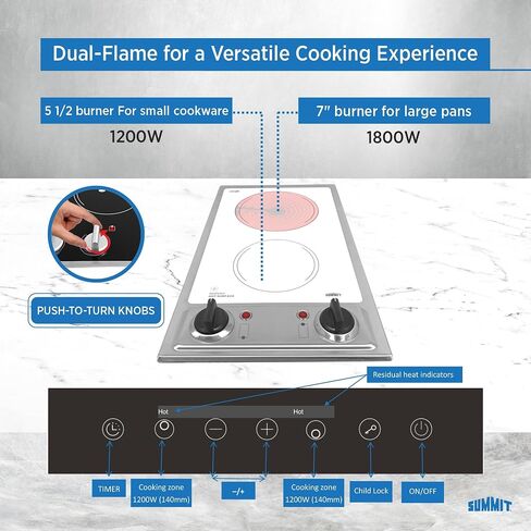 Summit FBA CR2B120 115V 2-Burner 12" Radiant Cooktop with Stainless Steel Trim for Built-in Installation, Black in Saudi Arabia