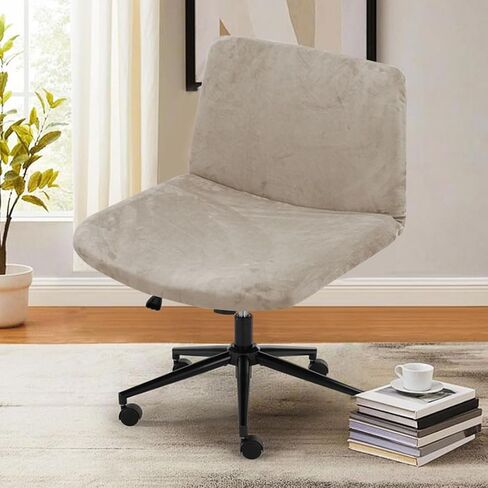 Criss Cross Desk Chair Cover Velvet Armless Office Chair Covers Cross Legged Office Chair Slipcovers Modern Mid Back Accent Chair Cover Vanity Swivel Chair Protector White 1 Pack in Kuwait