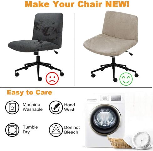 Criss Cross Desk Chair Cover Velvet Armless Office Chair Covers Cross Legged Office Chair Slipcovers Modern Mid Back Accent Chair Cover Vanity Swivel Chair Protector White 1 Pack in Kuwait