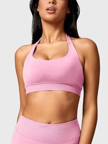 YEOREO SoftHue Women Halter Sports Bra Workout Seamless Padded Basic Bra Open Back Yoga Gym Crop Top in Kuwait