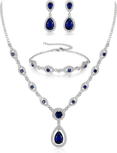 BriLove Wedding Bridal Jewelry Set for Women Cubic Zirconia Teardrop Y-Necklace Link Bracelet Dangle Earrings for Party Prom Accessories in Saudi Arabia
