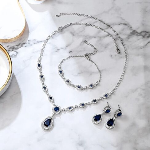 BriLove Wedding Bridal Jewelry Set for Women Cubic Zirconia Teardrop Y-Necklace Link Bracelet Dangle Earrings for Party Prom Accessories in Saudi Arabia