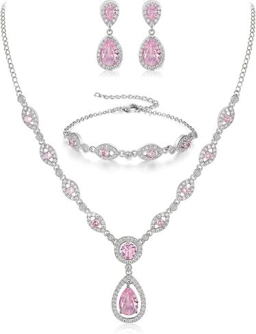 BriLove Wedding Bridal Jewelry Set for Women Cubic Zirconia Teardrop Y-Necklace Link Bracelet Dangle Earrings for Party Prom Accessories in Saudi Arabia