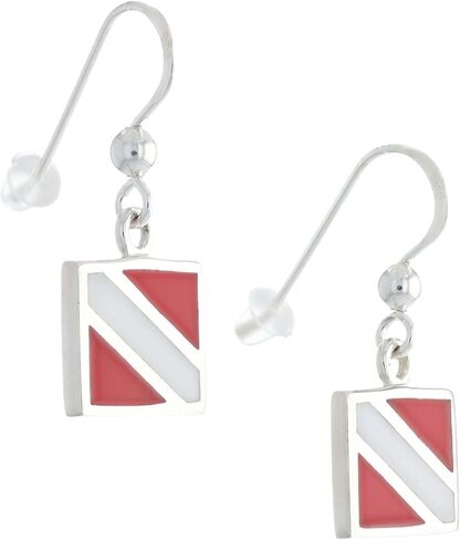 Jewelry Trends Sterling Silver Scuba Diver Down Flag Red Enameled Pendant Necklace 18" in Saudi Arabia