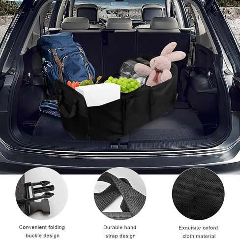 Car Trunk Organizer, Portable & Foldable Trunk Storage Organizer with 3 Compartments, Universal Large Capacity Trunk Storage Box for Cars Trucks SUVs, Car Accessories (Black, Handle) in Saudi Arabia