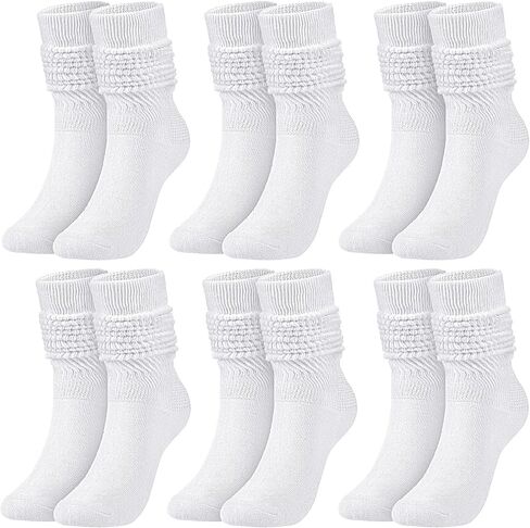 Tarpop 6 Pairs Slouchy Socks for Women Girls Extra Long White Scrunch Socks Cotton Crew Boot Calf Slouch Stocking Size 9-11 in Saudi Arabia