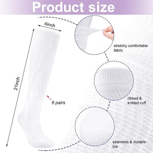 Tarpop 6 Pairs Slouchy Socks for Women Girls Extra Long White Scrunch Socks Cotton Crew Boot Calf Slouch Stocking Size 9-11 in Saudi Arabia