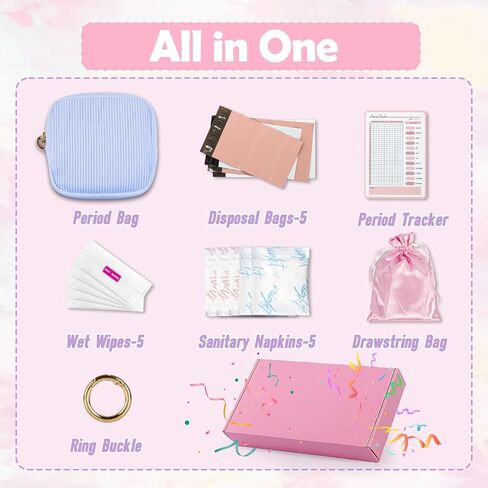 مجموعة الفترة الأولى للبنات ، حقيبة تخزين منديل صحية لطيفة ، حامل السدادات من أجل المحفظة ، هدايا الفترة الأولى (الأزرق) in Kuwait