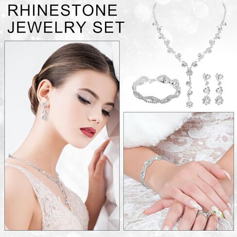 6 Sets Bridesmaid Jewelry Set for Wedding Silver Crystal Rhinestone Necklace Earrings Bracelet for Women Bride Bridal Jewelry in Saudi Arabia