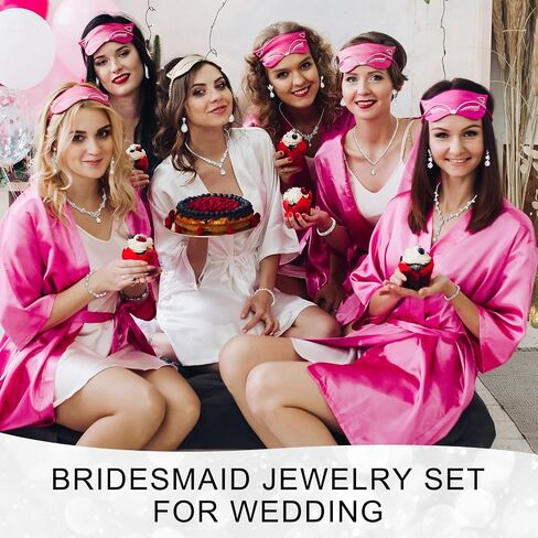 6 Sets Bridesmaid Jewelry Set for Wedding Silver Crystal Rhinestone Necklace Earrings Bracelet for Women Bride Bridal Jewelry in Saudi Arabia