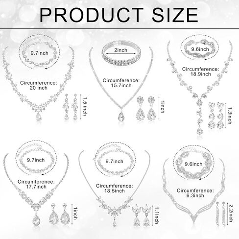 6 Sets Bridesmaid Jewelry Set for Wedding Silver Crystal Rhinestone Necklace Earrings Bracelet for Women Bride Bridal Jewelry in Saudi Arabia