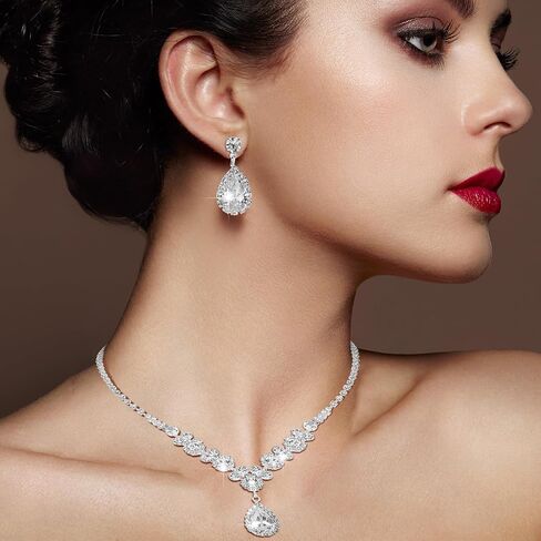 6 Sets Bridesmaid Jewelry Set for Wedding Silver Crystal Rhinestone Necklace Earrings Bracelet for Women Bride Bridal Jewelry in Saudi Arabia