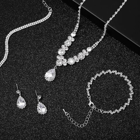 6 Sets Bridesmaid Jewelry Set for Wedding Silver Crystal Rhinestone Necklace Earrings Bracelet for Women Bride Bridal Jewelry in Saudi Arabia