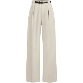 MakeMeChic Women's Straight Leg Pants Zip Fly Belted Elegant Work Office Trousers