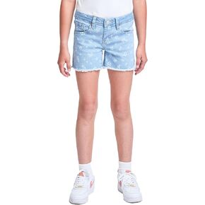 YMI Jeans Girls Small Floral Print Fray Hem Shorts, Light Blue, 14