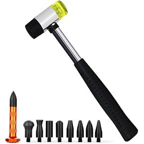 LadyRosian Car Paintless Dent Repair Tools Rubber Hammer Double-Faced Rubber Mallet Alloy Knockdown Tap Down Hammer with 9 Heads Kit for Dent Remover