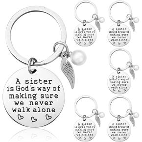 Roowest 6 Pieces Keychain Gift from Sister, a Sister Is God's Way of Making Sure We Never Walk Alone Angel Keychain for Women Friend Birthday school class Jewelry Gifts