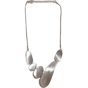 Secret for Longevity Minimal Modern Silver Tone Brushed Satin Metal Stone Statement Necklace