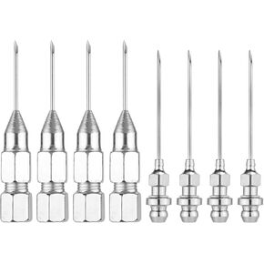 4pcs Grease Needles & 4pcs Needle Point Tip Grease Fitting Adapter Tools, Used in Narrow Space & Deep Hole Dispenser Detachable Greasy Gun Needle Coupler Kit Nozzle Accessories for Greasy Injection