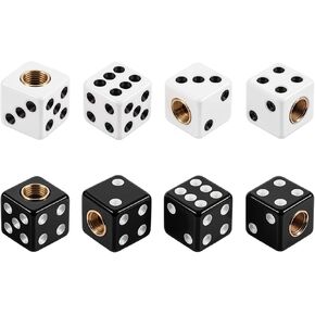 8 Pcs Dice Tire Valve Stem Caps Dice Tire Air Valve Stem Caps 4 White and 4 Black Dice Style air Valve Caps Waterproof Airtight Car Wheel Tire Air Caps for Cars SUV Trucks Bikes Motorcycles Bicycles