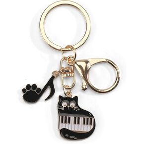 Black Cat Keychain,Bag Charm with Music Note Paw Pendant,Cute Cat Keychain for Women Girlfriend Music Lovers