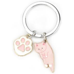 Cat Keychain, Cats Keychain with Paw Pendant for Women, Cute Kitty Gift for Friends Girlfriend Bestie Cat Lovers