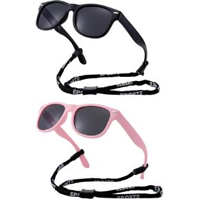 Kids Sunglasses for Girls & Boys 3-12, Polarized Toddler Sunglasses with Strap Flexible Rubber Frame, UV Protection