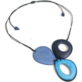 Tagua Necklace in Blue TAG671. Tagua Nut Jewelry, Organic Necklace, Eco Friendly Jewelry, Blue Statement Necklace