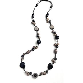 Long tagua nut necklace in black, gray TAG541, adjustable length organic eco friendly jewelry