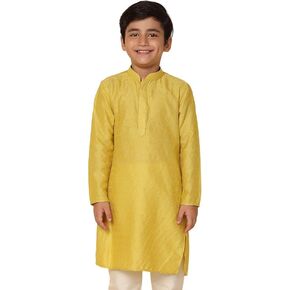 Boy's Jacquard Cotton/Silk Blend Kurta- تناسب منتظم مع طوق الماندرين | ارتداء احتفالي هندي تقليدي