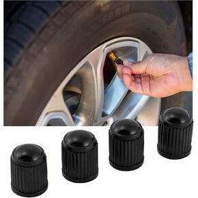 4 pcs/Pack Tire Valve Stem Caps, Black Plastic, Corrosion Resistant, Universal Stem Covers for Cars Trucks Motorcycles SUV ATV Dirtbikes Bicycles and Street Bikes