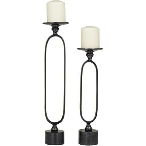 Deco 79 Aluminium Paper Clip Clip Bailar Bailar Bailar مع قاعدة رخامية ، مجموعة من 2 15 "، 19" H ، Black