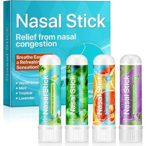 4 Pack Nasal Stick,Nasal Inhaler Stick,Nose Inhaler Boost Energy Set,Inhaler,Sinus & Congestion Relief, Daily Relaxation, Stress Relief, Pure Natural Ingredients