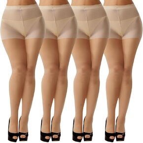 Buauty 4 PCS 20D High-Waist Black Sheer Pantyhose for Women with Reinforced Toes, Perfect for Halloween