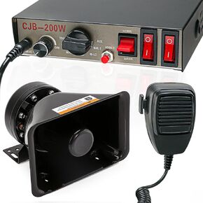 BooYu 9 Tones Police Emergency PA Siren System 12V 200W [Rectangle Speaker][125-135dB][Handheld Microphone][Hands-Free][2 x 10A Switches] for Firefighter Ambulance Vehicles Truck SUV ATV UTV