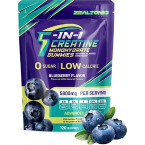 Creatine Monohydrate Gummies 5800mg with Betaine & Alpha GPC | 0 Sugar | Pre Workout Energy Booster for Men & Women | Muscle Growth & Boost Strength & Faster Recovery | Blueberry Flavor (120 Count)
