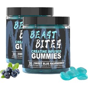 Creatine Monohydrate Gummies 5g per Serving - Vegan, Halal, Sugar-Free - Blue Raspberry Flavor - 30 Low-Calorie Gummies (2pcs)