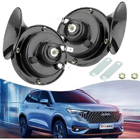 Pack-2 300dB قرن قطار Super Loud Super ، السيارة المضاد للسيارة الكهربائية الحلزون الكهربائي Double Horn ، مكبر صوت أمان 12 فولت ، يناسب معظم السيارات ، الدراجات النارية ، الشاحنات ، الدراجات (أسود)