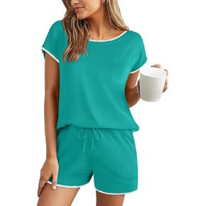 Ekouaer Pajama Sets for Womens 2 Piece Lounge Sets Short Sleeve Tops and Shorts Comfy Pjs Sleepwear S-XXL