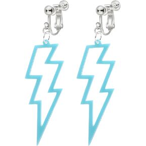 70s 80s Neon Clip On Earrings for Women, Non-Piercing, Colorful Lightning Acrylic Retro Geometric Thunder Flash Drop Earrings for 80s Outfit Glow Party Accessories in Kuwait