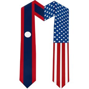 2025 Laos Flag and USA Flag Graduation Stole Graduation Sash for International Student (Baccalaureate Gown and Hat Not Included)