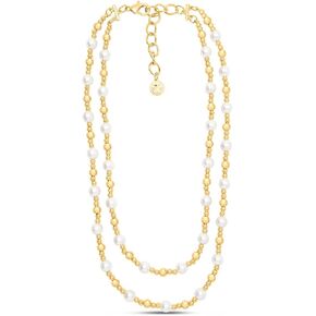 Martha Stewart Two Strand Pearl and Gold Ball Necklace, 20 Inches For Women