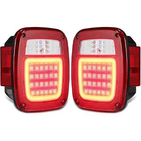 Partsam 2PCS LED LED LID LIGHT ASSEMBLY خلفية التوقف عن توهج HALO TALL ، مع ضوء ترخيص العلامة العكسي لـ Wrangler TJ YJ CJ F-Series شاحنات مسطحة