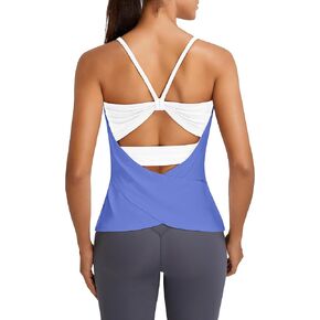 BMJL Womens Workout Tops Yoga Athletic Tank Top Built in Bra Ribbed Sleeveless Open Back Running Racerback Gym Shirts