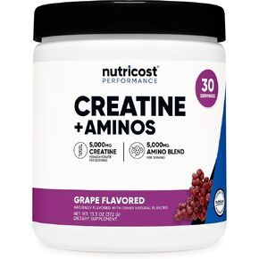 Nutricost Creatine + Aminos 30 Servings (Grape Flavored) - 5,000mg Creatine Monohydrate + 5000mg Amino BCAA Blend Per Serving
