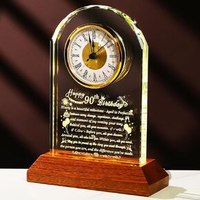 Happy 80th Birthday Glass Clock Gifts for Women, Men - 80 Year Old Birthday Gift with Wooden Light Base for Her Him, Turning 80 Quartz Clock Gift Idea for Mom Dad Unique Keepsake