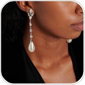 Dainty Rhinestone Dangle Earrings for Women Wedding Bridal Pearl Drop Clip On Earrings Elegant Earrings Jewelry